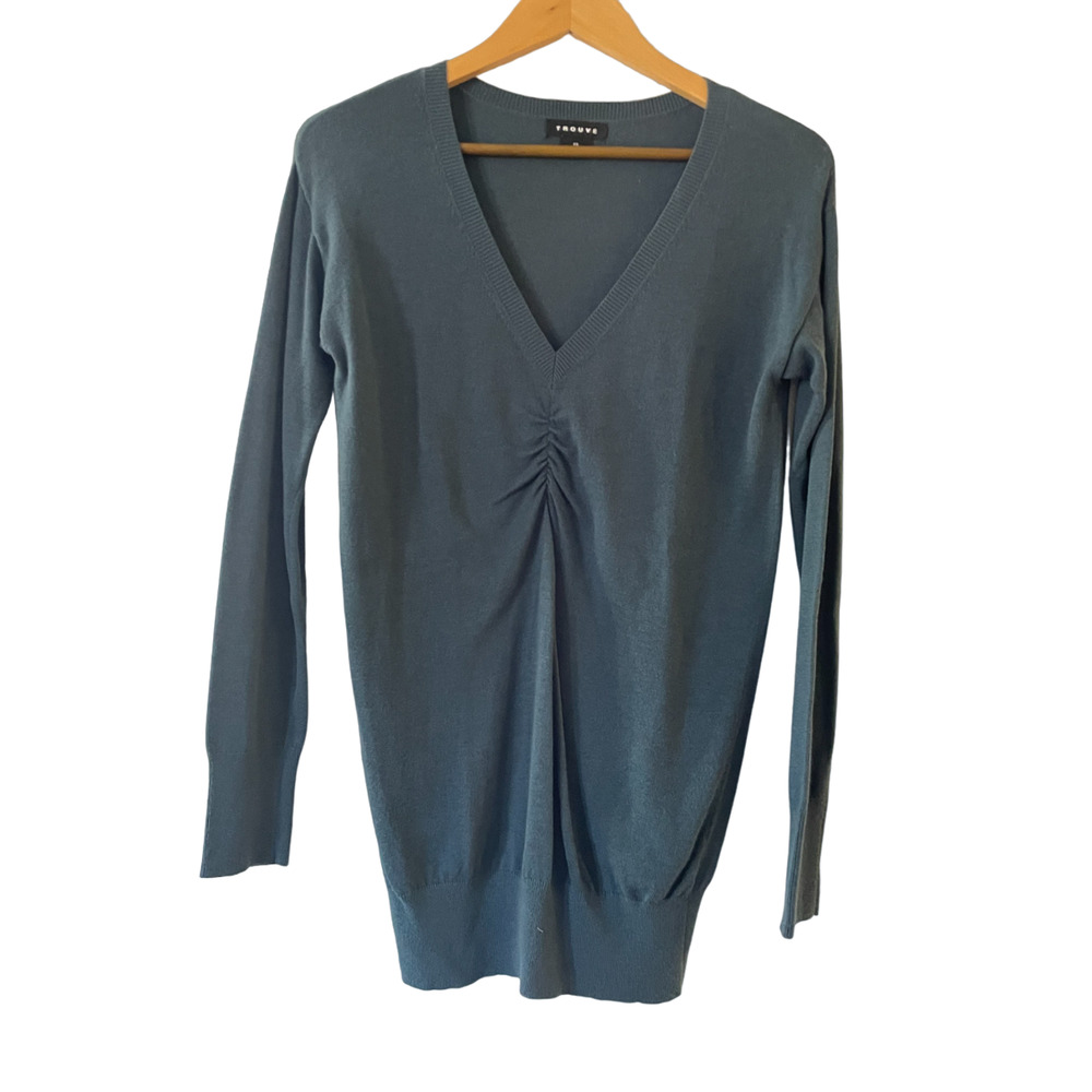 Trouve Womens Cashmere‎ Blend Ruched V-Neck Sweater